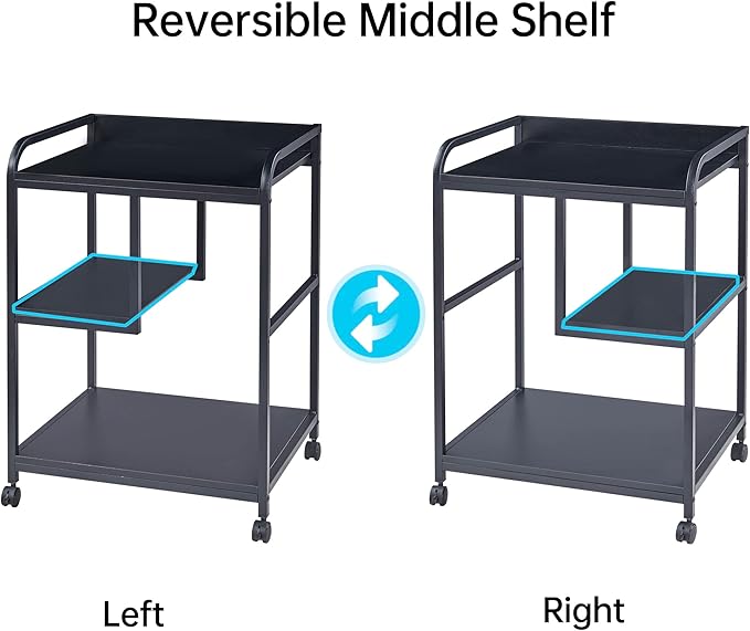Printer Stand with Storage Shelf for Home Office Organization, 22 x 18 Inch Large Printer Table with Wheels, Shredder Stand, CPU Stand, Rolling Cart for Host Computer, PC Tower, Desktop- Black-DeskLoop Office