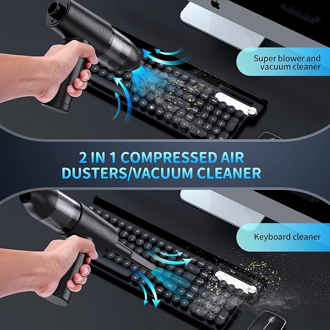 Electric Air Duster & Vacuum Cleaner 2-in-1, 110000RPM Keyboard Cleaner for PC, No Canned Air - Compressed Air Duster, Blower, Turbo Fan, Battery Powered, Refillable, PC Cleaning Kit-DeskLoop Office