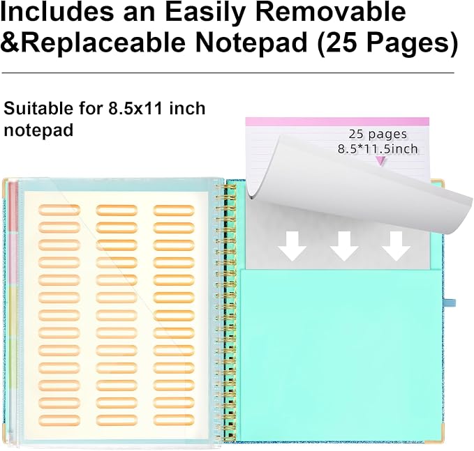 EYROZILL Clipboard Folio with Storage Pocket Refillable Lined Notepad Spiral - Image 3