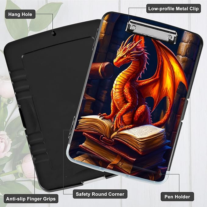 Book Dragon A4 Clipboard with Storage Pen Holder, Clipboards Organizer Nursing - Image 5