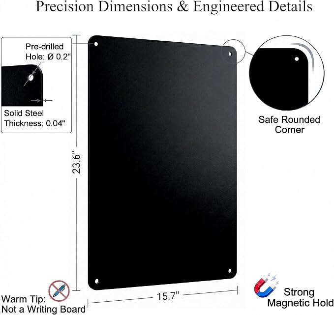 Magnetic Board for Wall 23.6" x 15.7" : Black Metal Display Board for Travel - Image 7