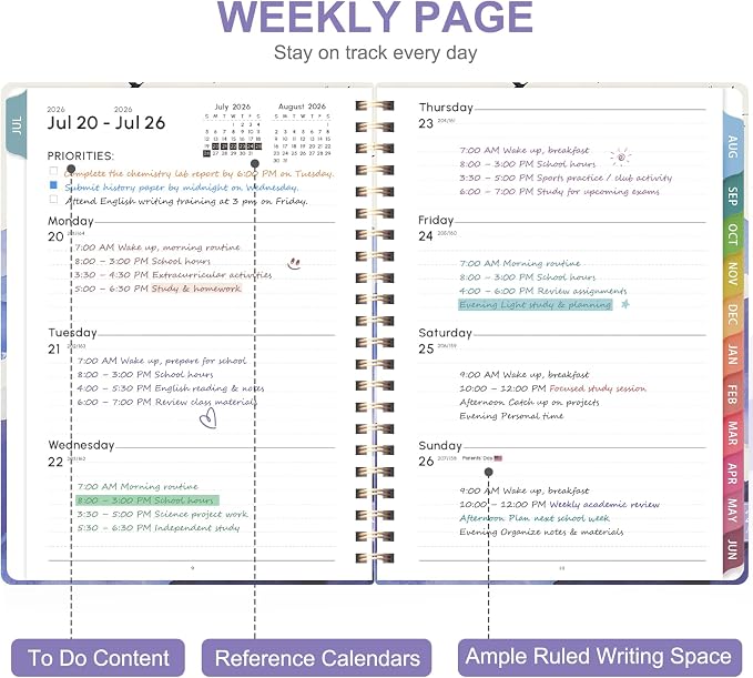 Planner 2026-2027, Weekly and Monthly Academic Year Calendar Planner, July 2026 - Image 2