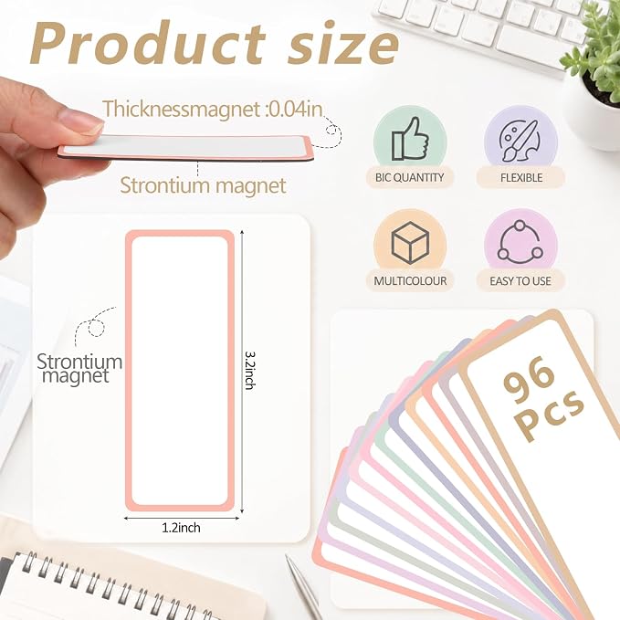 96 Pack Magnetic Dry Erase Labels 3.2 x 1.2, Reusable Blank Writable Name Tags - Image 2