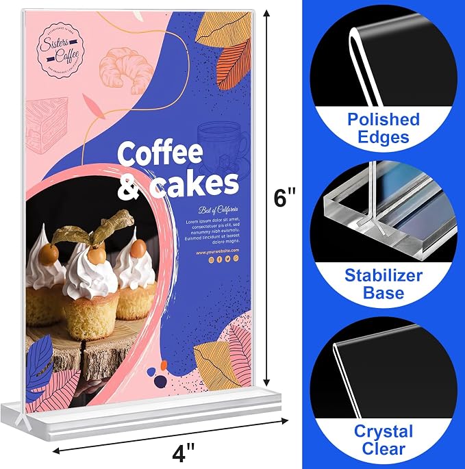 Acrylic Sign Holder 4x6 Inches 24 Pack, Double Sided Clear Display Stand Table - Image 2