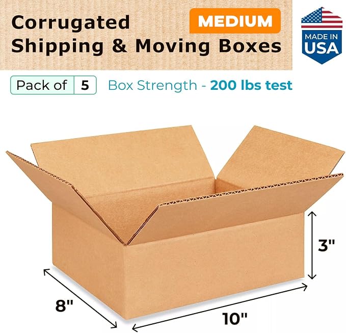 Medium Moving & Shipping Boxes 10 x 8 x 3 inches - Image 2