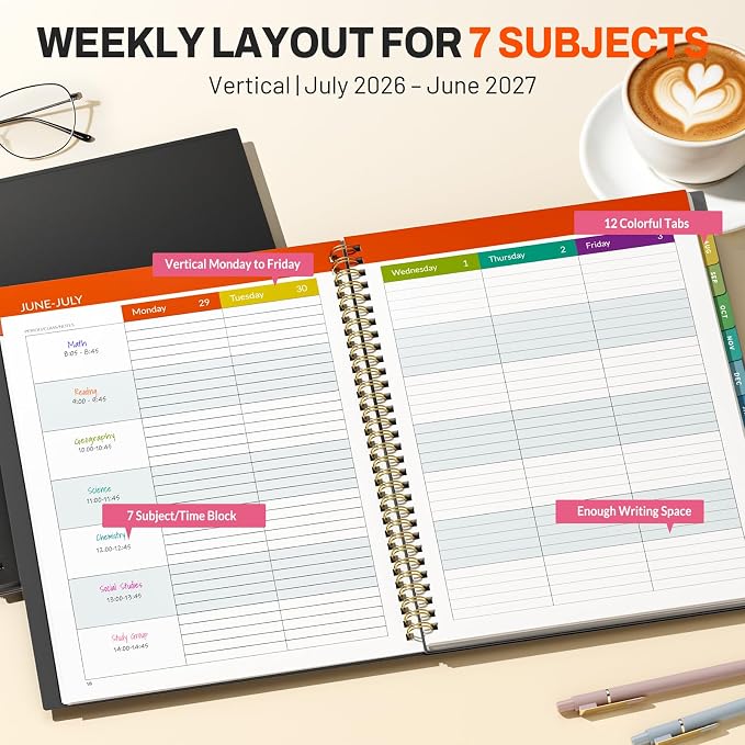 SUNEE Teacher Planner 2026-2027 Academic Year, 7 Periods Lesson Plan Book Jul - Image 2