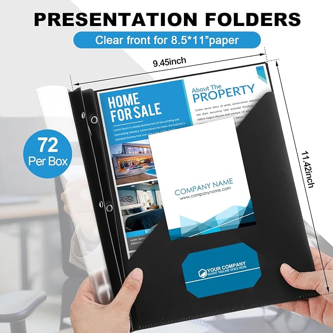 Teling Clear Report Cover with 3 Prongs, Plastic Report Presentation Folders 90 - Image 2