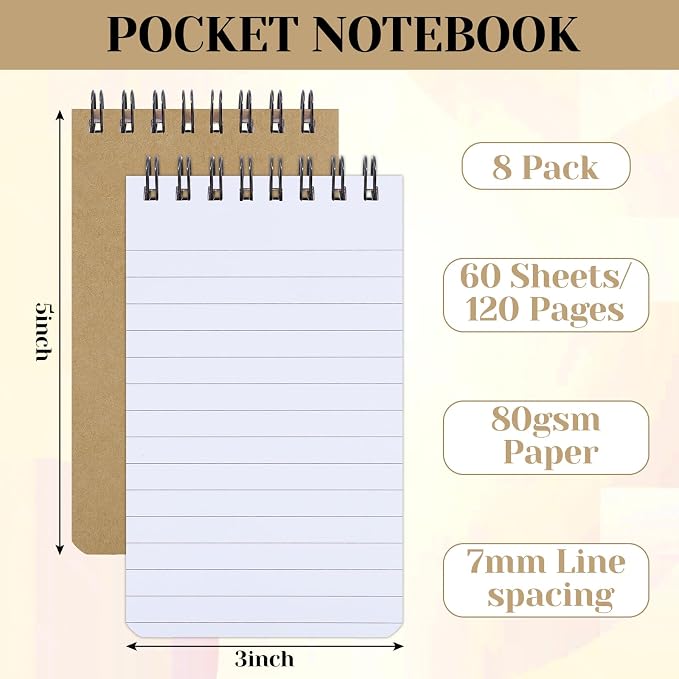 Thboxes 8 Pack Pocket Notebook, 3x5 Small Spiral Notebooks - Image 2