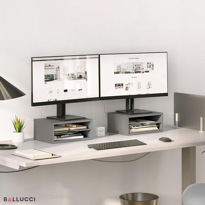 Ballucci File Organizer, 2-Tier Document Paper Sorter, Stackable Wood Desk - Image 3