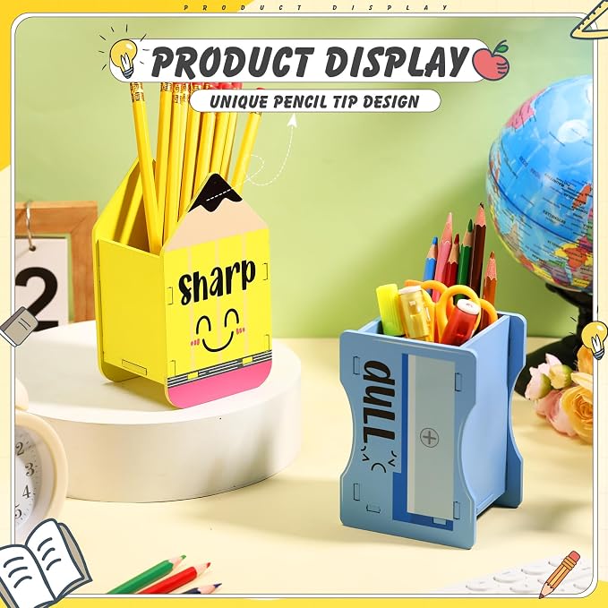 DoubleFill 2 Pcs Pencil Shaped Holder Sharp Dull Holder Wooden Dispenser Pencil - Image 4