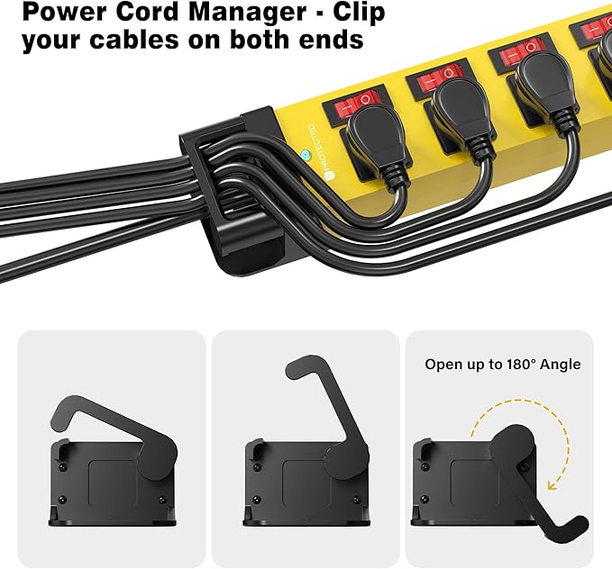 Heavy Duty Power Strip - 6 Outlet Power Strip with 6 Individual Switches Cord Manager Surge Protector 1200J Home Office Garage Industrial Workshop-DeskLoop Office