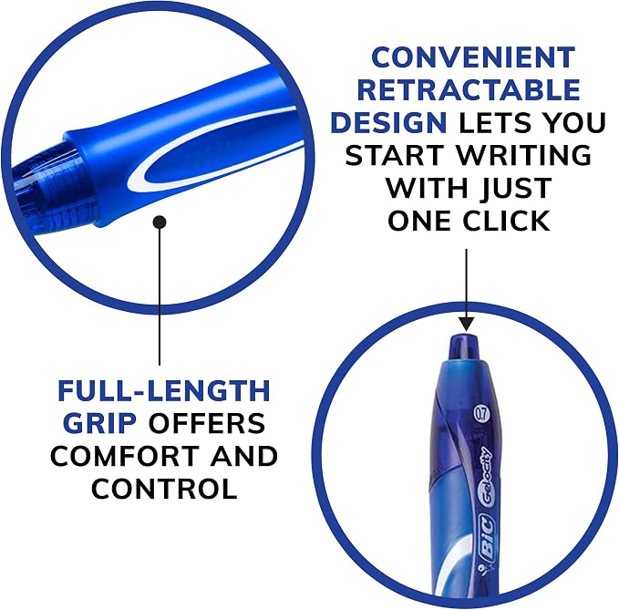 BIC Gelocity Quick Dry Blue Gel Pens, Medium Point, 12-Count Pack, Retractable - Image 7