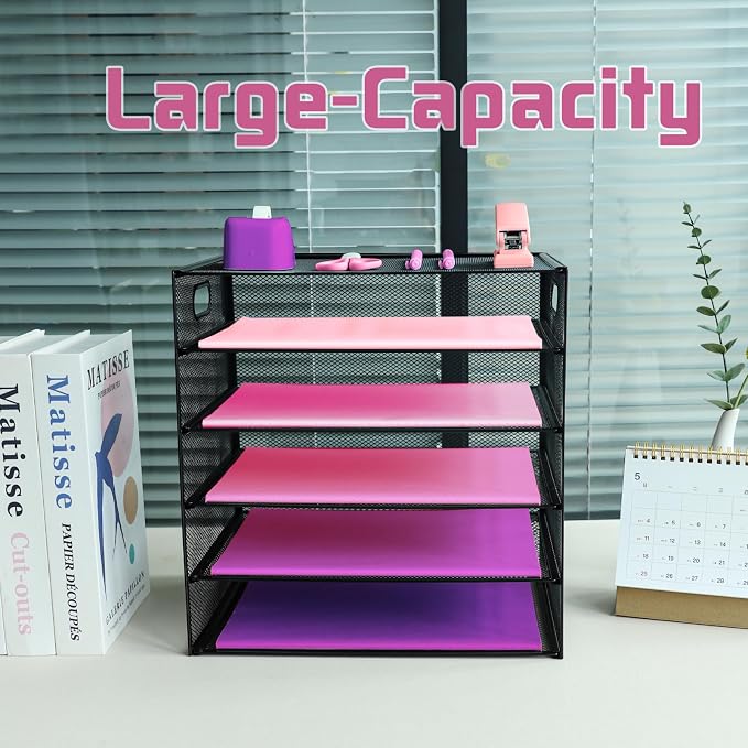5 Tier Lettrer Tray Organizer, Metal Mesh Desk File Organizer - Image 6