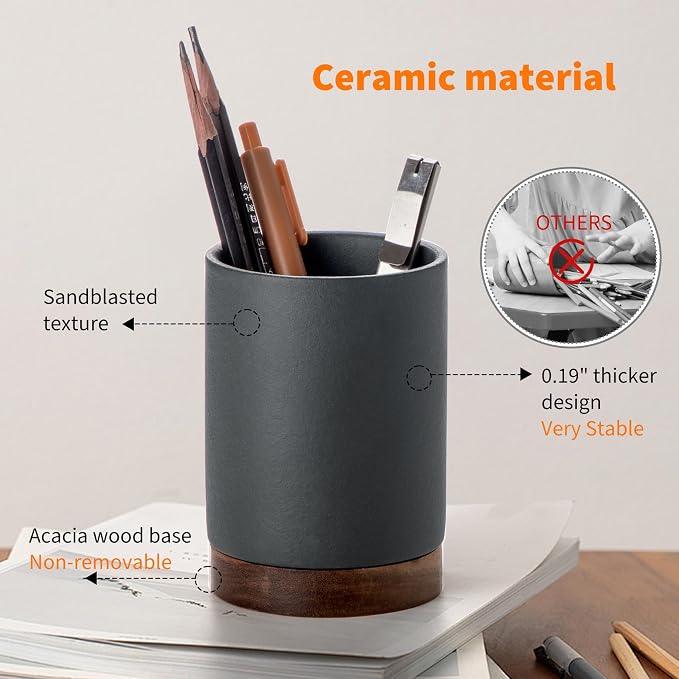 Ceramic Pen Holder for Desk, Pencil Organizer & Makeup Brush Holder, Office - Image 5