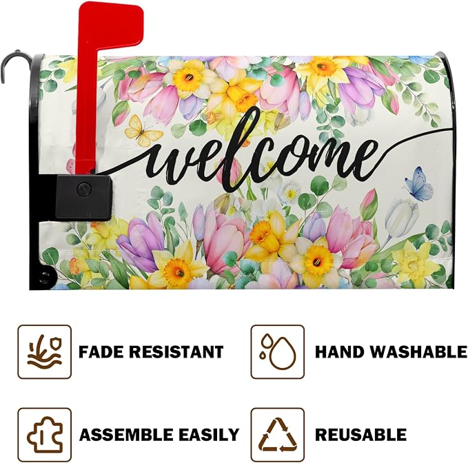 Spring Summer Welcome Mailbox Cover Magnetic Standard Size Spring Floral - Image 5