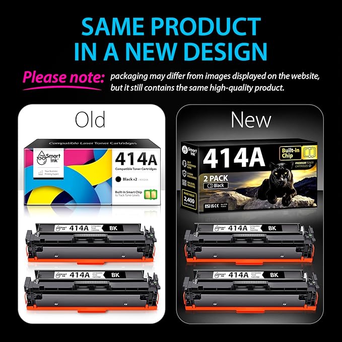 Smart Ink Compatible 414A Toner Cartridge Replacement for HP 414 A with Built-in Chip (2 Black Pack) to use with Color Laserjet Pro MFP M479fdw M479fdn M479fdw M454dw M454dn-DeskLoop Office