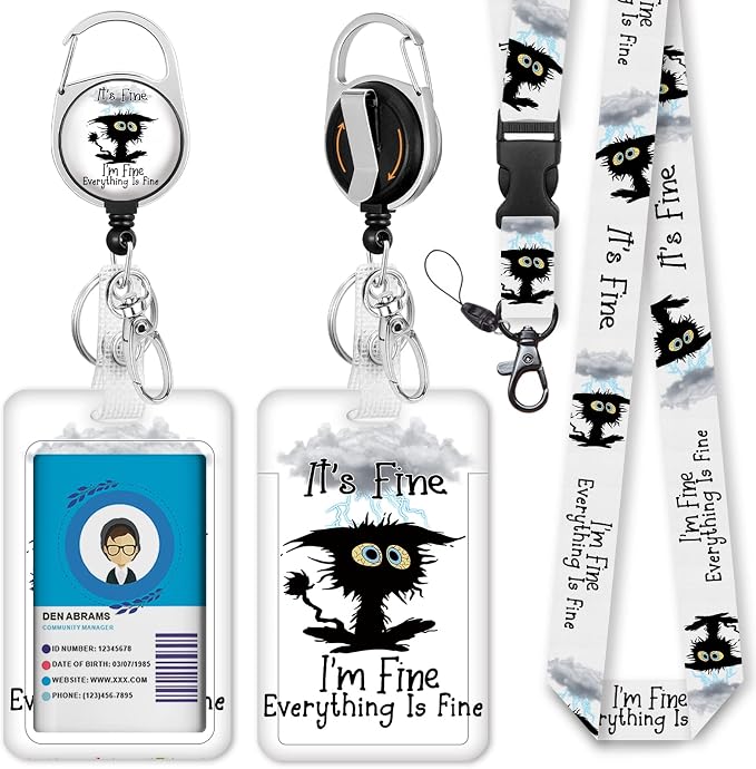 Id Badge Holder with Lanyard, I'm Fine Everything is Fine Lanyards by IMMATURUS