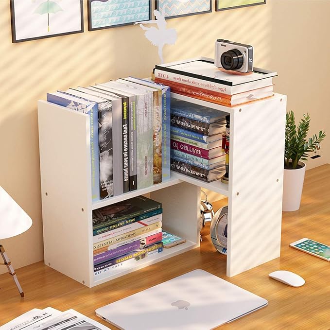 Sorfity Expandable Wood Desktop Bookshelf Desktop Organizer Office Storage Rack - Image 7