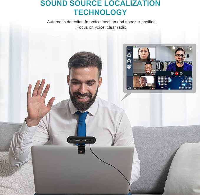 3 in 1 Webcam - 2K HD USB C Webcam with Microphone and Speaker, Stereo Sound & Noise-Cancelling Mics, Privacy Cover, Light Correction, Autofocus Conference Web Camera for Computer/Laptop/PC/Monitor