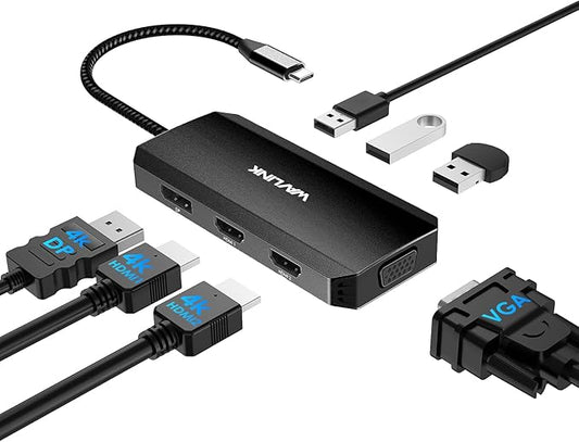 WAVLINK USB-C Docking Station for MacBook, Dell XPS, Lenovo Yoga, HP Laptops - Dual HDMI, DisplayPort, VGA, 3 USB 2.0 Ports, Black-DeskLoop Office