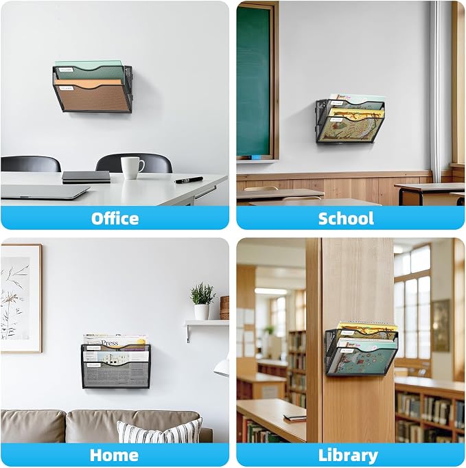 Marbrasse Wall File Holder 2-Tier Hanging Wall File Organizer, Mesh Mail Holder - Image 7