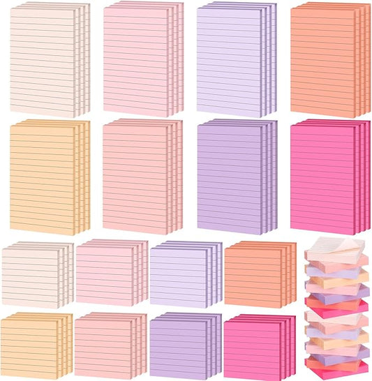 Yexiya 64 Pcs Lined Sticky Notes Self Stick Notes with Lines Bright Assorted Colors Sticky Pad for Home Office Products Post Memos, 1920 Sheets(4 x 6 Inch, 3 x 3 Inch,Fashion Color)-DeskLoop Office