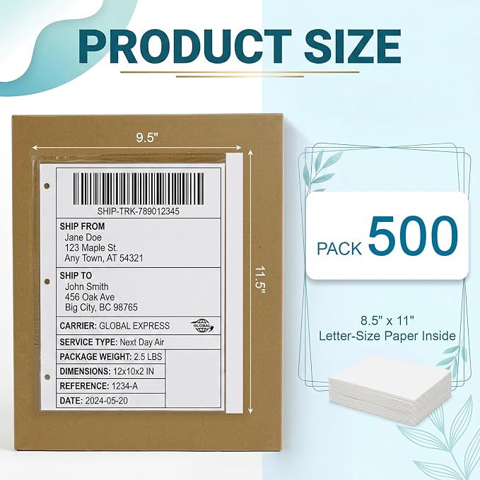 Maitys 500 Pack 9.5"x11.5" Clear Self-adhesive Shipping Label Sleeves Fit - Image 2