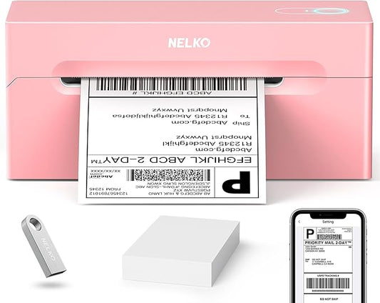 Nelko Bluetooth Thermal Shipping Label Printer, Wireless 4x6 Shipping Label Printer for Small Business, Support Android, iPhone and Windows, Widely Used for Amazon, Ebay, Shopify, USPS(Pink)-DeskLoop Office