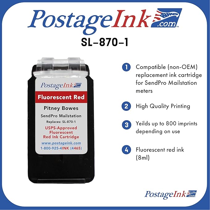 SL-870-1 Red Ink Cartridge for PB SendPro Mailstation (CSD1) Postage Meters (2-Pack)-DeskLoop Office