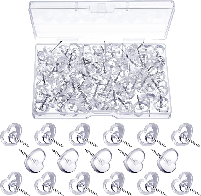 Fainne 200 Pieces Heart Push Pins Clear Thumb Tacks Heart Shaped Push Pins by Fainne