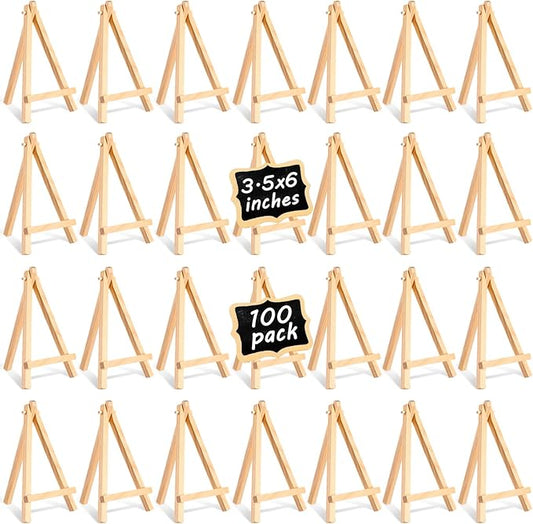 100 Pieces Mini Wood Easel Stands Small Wooden Canvas Easels Display Art Craft Tripod Painting Tabletop Holder for Artist Crafts, Business Cards, Photos, Gift(6 Inch)