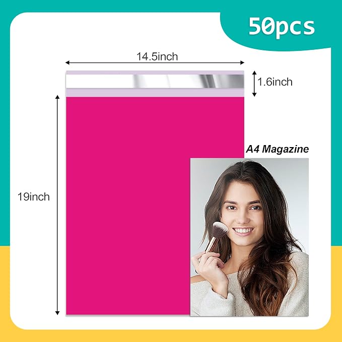 Poly Mailers 14.5x19 inch 50 Pcs, Rose Red Plastic Mailing Envelopes - Image 2