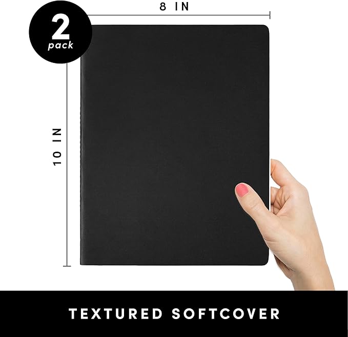PAPERAGE Soft Cover Lined Journal Notebook, 2 Pack, (Black), 100 Pages, Large 7.5 inches x 9.5 inches, College Ruled, Ideal for Note Taking & Travel Journal-DeskLoop Office