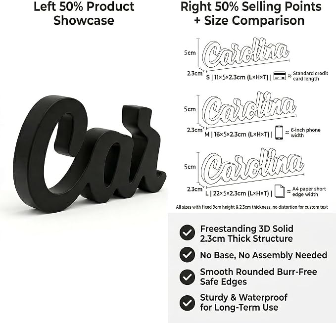 Personalized 3D Name Sign for Desk, Custom Freestanding Script Name Plate - Image 4