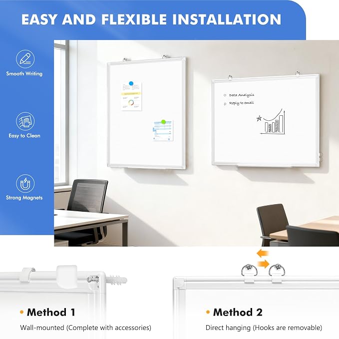 WALGLASS Double-Sided Dry Erase White Board, Hanging Mounted White Board Silver - Image 2