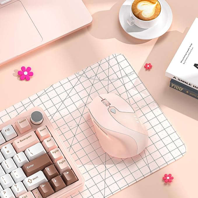 TENMOS M7 Bluetooth Mouse, Rechargeable Dual Mode BT5.1+ 2.4GHz USB Silent Wireless Bluetooth Mouse with Type C Adapter & Battery Indicator, Ergonomic Design for Laptop, iPad, MacBook - Light Pink-DeskLoop Office