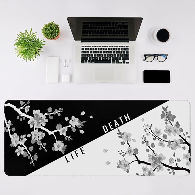DIGSOM Mouse Pad Black and White Cherry Blossom Pattern, 31.5 x 11.8in | XL - Image 3