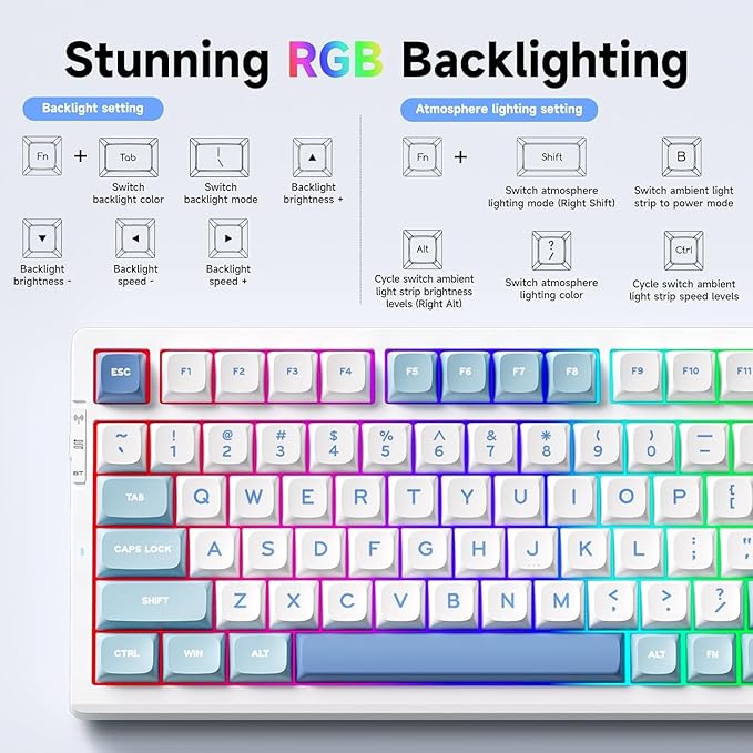 G98 PRO Wireless Gaming Keyboard, Tri-Mode Connection Mechanical Keyboard, Hot Swappable Custom Gasket Structure, Pre-lubed Linear Switches, Double Shot PBT Keycaps, RGB LED Backlit, Blue&White-DeskLoop Office