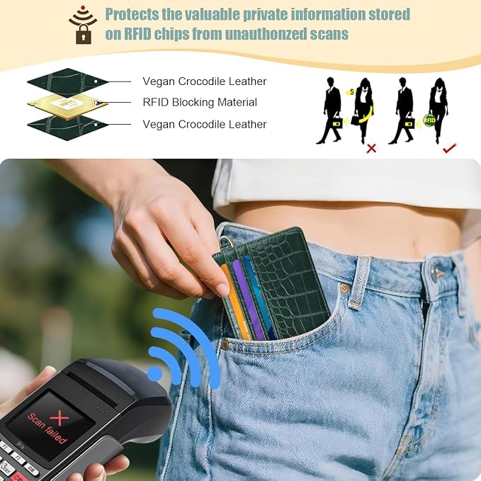 Slim Credit Card Holder Crocodile Wallet Women Thin Alligator Wallets RFID - Image 4
