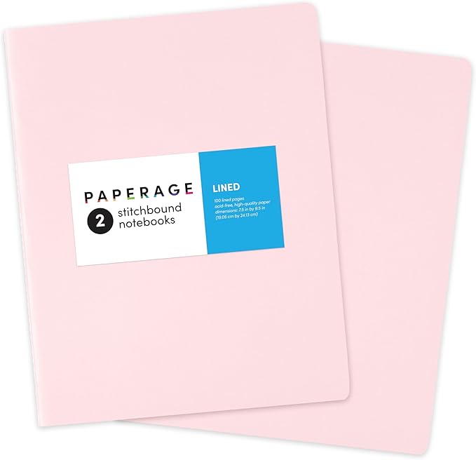 PAPERAGE Soft Cover Lined Journal Notebook, 2 Pack, (Blush), 100 Pages, Large 7.5 inches x 9.5 inches, College Ruled, Ideal for Note Taking & Travel Journal-DeskLoop Office