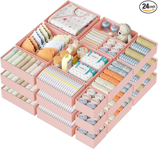 DIMJ Drawer Organizer Clothes Storage - 24 Pack Baby Dresser Organizer for Nursery, Small Fabric Closet Drawer Organizer Bins for Underwears Socks, Foldable Storage Dividers Organization for Bedroom-DeskLoop Office