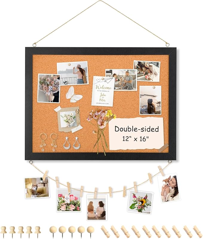Double-Sided Small Wood Framed Cork Board by AMUSIGHT