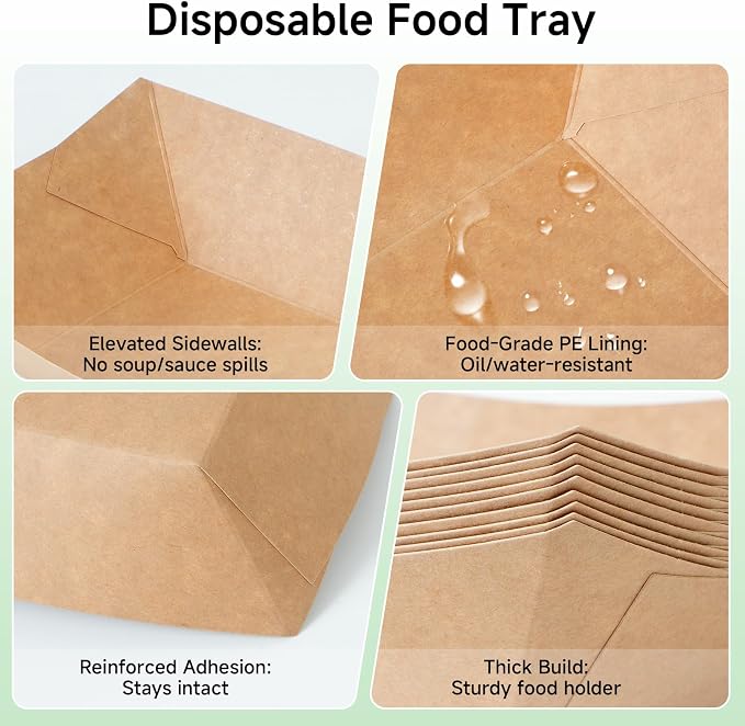 Disposable Kraft Paper Food Trays 2lb 200 Count, Oil Leak Proof Paper Food - Image 3