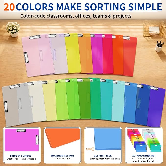 20 Pcs Extra Large 11x17 in Clipboards Bulk 20 Color Plastic Drawing Board | - Image 3