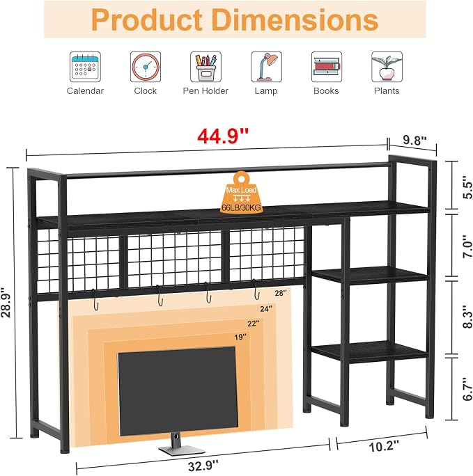 Snughome Desk Shelf, 44.9" Desktop Organizer Shelf, Desk Hutch - Image 3