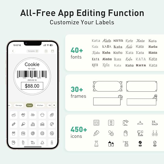 SUPVAN T50M Plus Bluetooth Label Maker Machine with Tape, High Printing Clarity, Versatile App with 40+ Fonts and 450+ Icons, Inkless Labeler for Business, Home, Office Organization, Green-DeskLoop Office