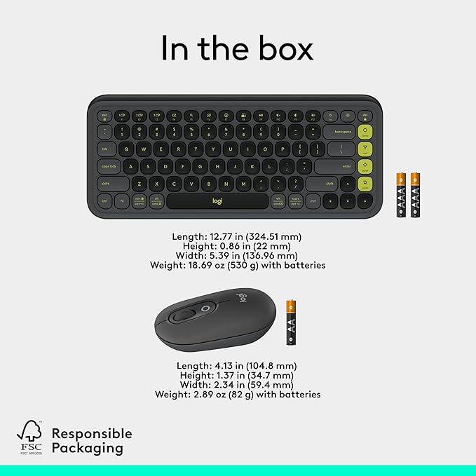 Logitech POP ICON Combo, Bluetooth Keyboard and Mouse Combo, Comfortable Typing, programmable Keys and Buttons, Quiet clicks, Easy-Switch up to 3 Devices - Graphite and Lime-DeskLoop Office