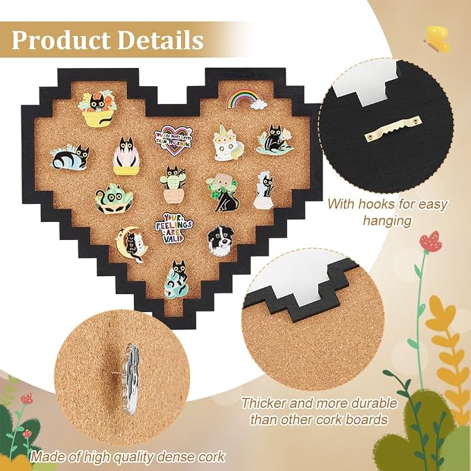 BENECREAT Pin Board Pixel Heart Cork Board, 0.8inch Thick Wall Mounted Cork - Image 4