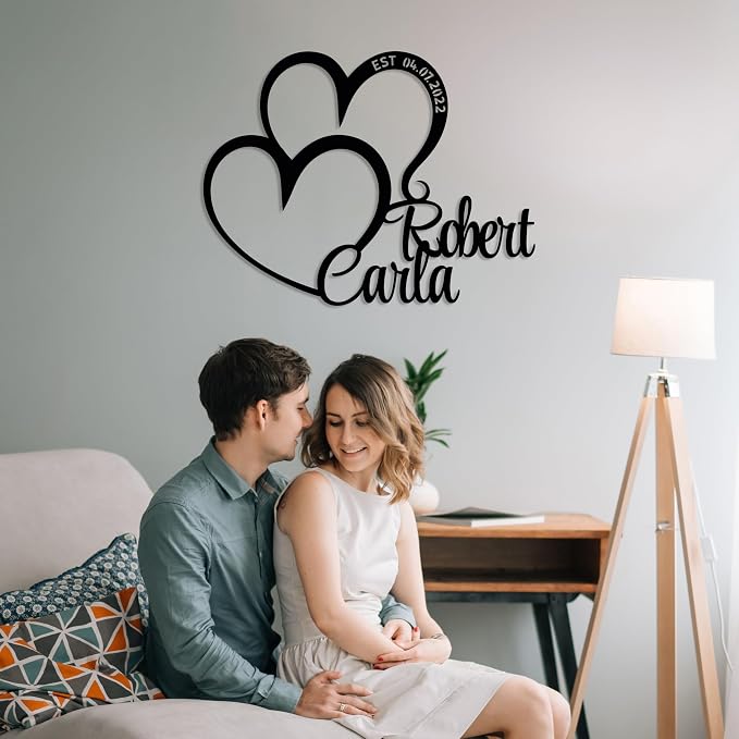 Personalized Valentines Metal Wall Sign, Custom Infinity Heart Love Couple Name - Image 2