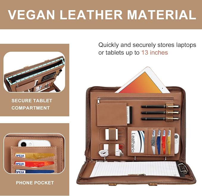 Leathario Portfolio Binder, Includes 5 Folder Index Dividers, 13 Inch Tablets - Image 6